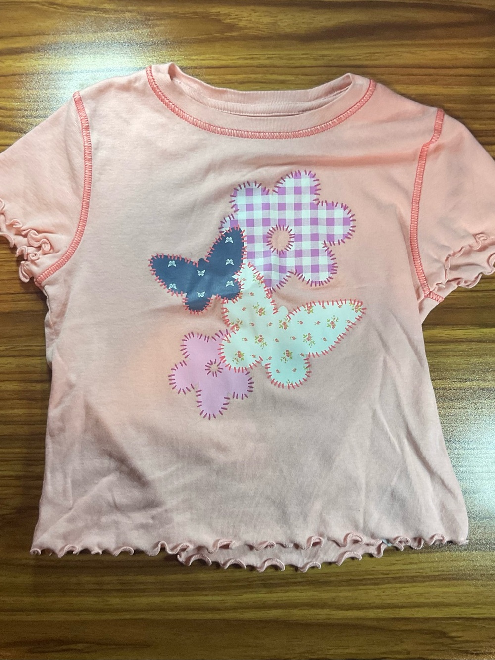 Old Navy Light Pink Short-Sleeve Tee with Butterfly & Floral Appliqués